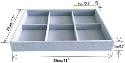 6-Grid Stackable Premium Quality Grey Velvet Jewelry Organizer Multi Function Rearrangeable Divider for Collectibles Jewelry Necklace Earring Ring Buttons Precious Stone Art Delicate