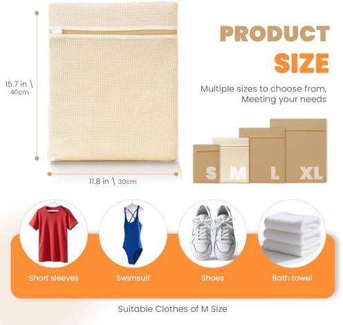 ABRRLO 4Pcs Cotton Mesh Laundry Bags for Delicates,Breathable Mesh Garment Bag for Washing Machine,Travel Wash Bags with Zipper for Bras,Underwear,Socks,Baby Clothes,Laundry Dorm Room Essentials(M) - Image 5