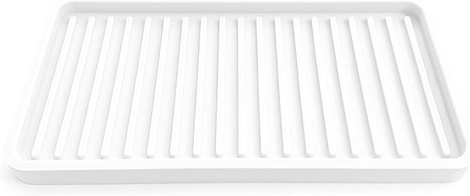 Silicone Kitchen Sink Organizer Tray, Sponge Holder and Countertop Protector | Bathroom and Kitchen Soap Dish and Dispenser Tray (White, 10"x5.25")