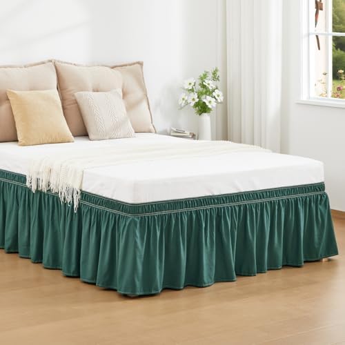 Emerald Green Bed Skirt Queen Size 15" Drop, Elastic Wrap Around Bedskirt - Image 2