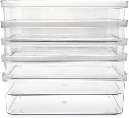 Isaac Jacobs 5-Pack Small Clear Storage Bins (5.5” L x 7.75” W x 2.5” H), Plastic Organizer for Home, Office, Kitchen, Fridge/Freezer, Desk, Bathroom, Drawers, BPA Free, Food Safe (5-Pack, Small)