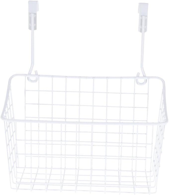 IMIKEYA White Hanging Rack Over Cabinet Door Basket Organizer for Kitchen Bathroom Office Rust Resistant Ventilated Storage Shelf Maximizing Space Without Hardware Installation