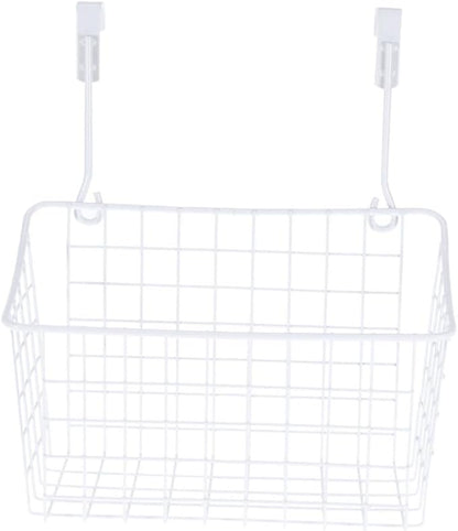 IMIKEYA White Hanging Rack Over Cabinet Door Basket Organizer for Kitchen Bathroom Office Rust Resistant Ventilated Storage Shelf Maximizing Space Without Hardware Installation