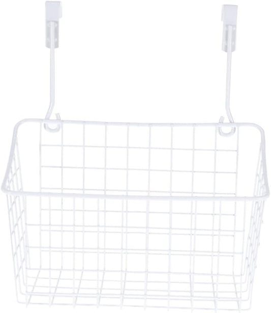 IMIKEYA White Hanging Rack Over Cabinet Door Basket Organizer for Kitchen Bathroom Office Rust Resistant Ventilated Storage Shelf Maximizing Space Without Hardware Installation