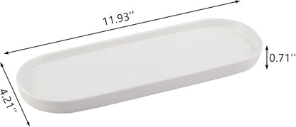 VanEnjoy White Oval Ceramic Tray for Bathroom Counter, Kitchen Counter, Nightstand - Sturdy, Glossy Finish, Dishwasher Safe
