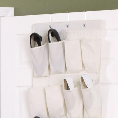 Household Essentials Over The Door 24 Packet Shoe Storage Organizer, Natural Canvas
