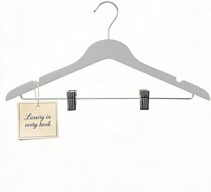 All Hung Up Hangers Slim Plastic Clothes Hangers with Clips, Space-Saving Design with Non-Slip Grip, Durable for Everyday Use, White, 18pcs
