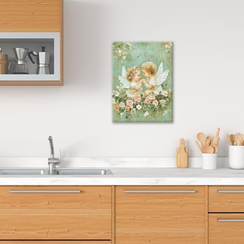 Angels Bathroom Pictures Wall Art, Floral Wall Decor, Flower Framed Painting Canvas Artwork for Bathroom Bedroom Living Room Decorations 24" L x 20" W - Image 3