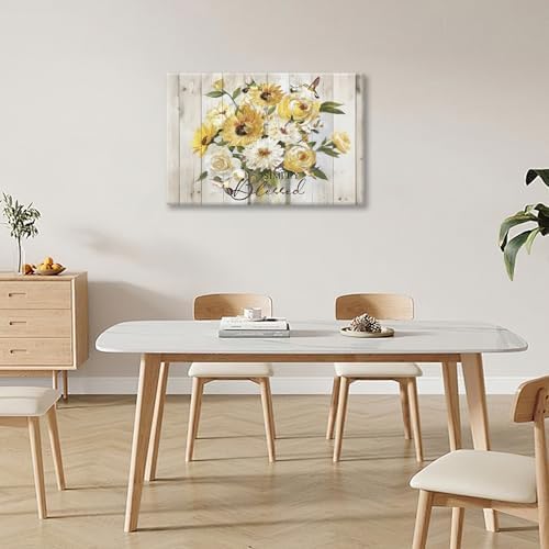 Sunflower Bathroom Pictures Wall Art, Simple Blessed Floral Bathroom Wall Decor, Flower Framed Painting Canvas Artwork for Bedroom Living Room Decorations 24" L x 16" W - Image 3