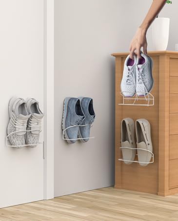 Wall Mounted Shoe Rack 10 Pack, with Sticky Hanging Strips, Metal Wall Shoe Storage, Hanging Shoe Organizer for Wall/RV/Door