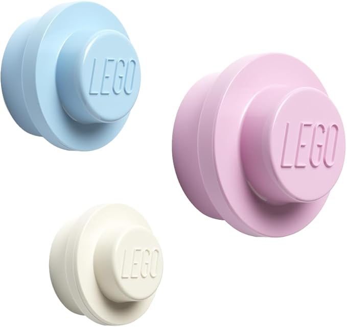 LEGO Wall Hanger Set - 3-Piece Decorative Home Accessories for Kids & Adults, Cute Room Decor, Space-Saving Coat Hooks, White, Light Blue, Pink