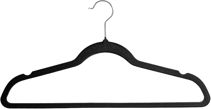 Premium Velvet Hangers 50 Pack, Non-Slip Suit Clothes Hangers, 360 Degree Swivel Hooks and Slim Profile to Maximize Closet Space Black/Silver