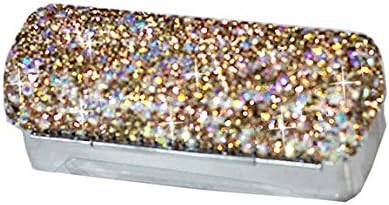 Lipstick Bling Rhinestone Crystal Case Storage Organizer Box with Mirror for Women's Lipstick Holder-Cosmetic Storage Kit (Gold)