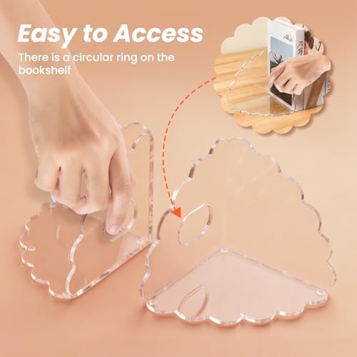 Scalloped Acrylic Bookends, 2 Pcs Heavy Duty Clear Book Holder Stands with Non-Slip Pads for Books, Files, CDs & Video Games, Modern Shelf & Desk Organizer - Image 5