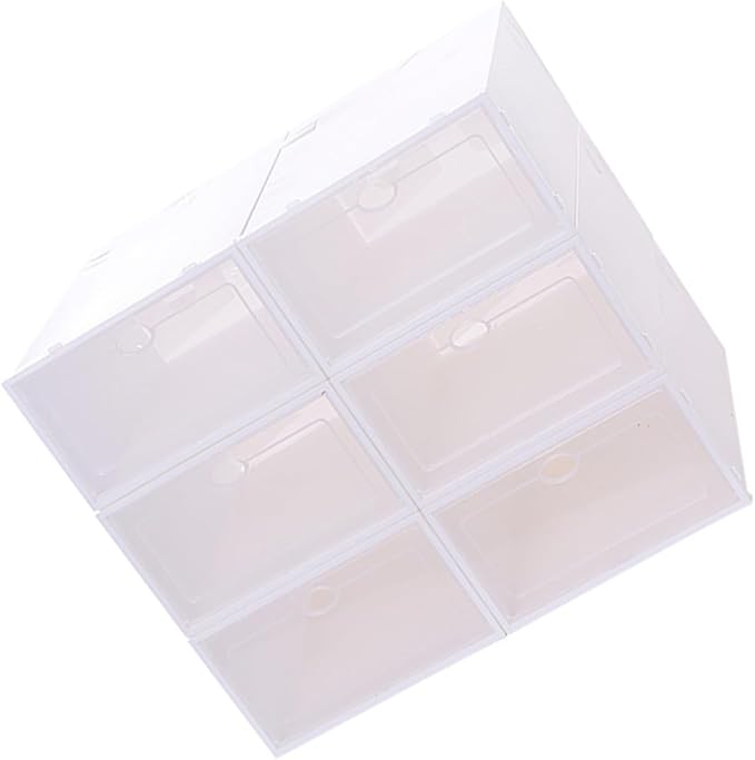 Unomor 6PCS Stackable Shoe Boxes Thickened Transparent Plastic Containers for Women White Frame Space Saving Shoe Storage Organizer for Small Closets Dorm Rooms