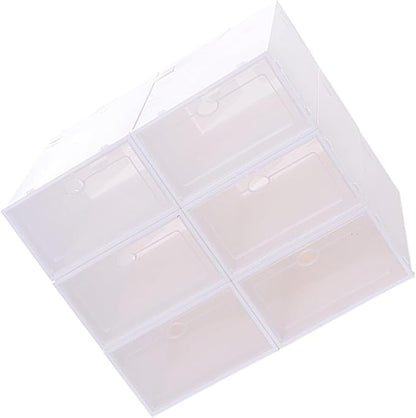 Unomor 6PCS Stackable Shoe Boxes Thickened Transparent Plastic Containers for Women White Frame Space Saving Shoe Storage Organizer for Small Closets Dorm Rooms