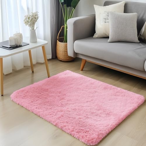 OLANLY 2x3 Machine Washable Small Bedside Rug, Soft Fluffy Shaggy Entryway Throw Rugs for Bedroom, Living Room, Indoor Floor Carpet for Kids Girls and Boys, Nursery Rooms, Home Decor Aesthetic, Pink - Image 5