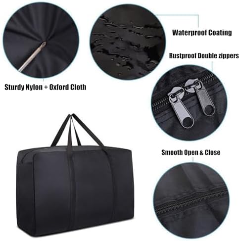 KXF Extra Large 120L Storage Bags with Handles Waterproof Durable Black Carry Bag Under Bed Organizer Duffelbag for Travel Moving Decorations Gym School - Image 4