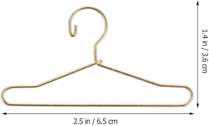 Abaodam 10pcs Mini Hanger Wire Hangers Dress Outfit Holders Mini Doll Coat Hanger Baby Dolls Baby Closet Hangers Gold Black Doll Playhouse Metal Wardrobe Fashion Toddler, Golden