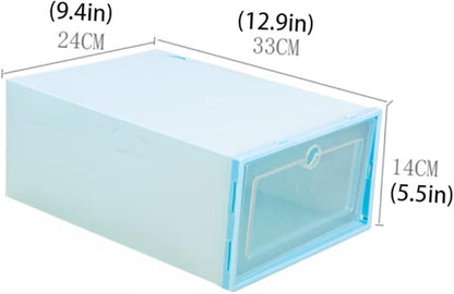 6pcs Stackable Transparent Shoes Organizer Breathable Drawer-type Shoe Storage Box Space-saving Container for Closet Entryway and Bedroom Round Center Blue