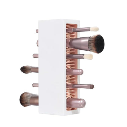 JAMEND CLXP Makeup Brushes Holder Organizer, Silicone Vanity Air Drying Rack Display Storage for Brush, Eyeliners and More, Practical Cosmetic Tools Container (Pink-White)