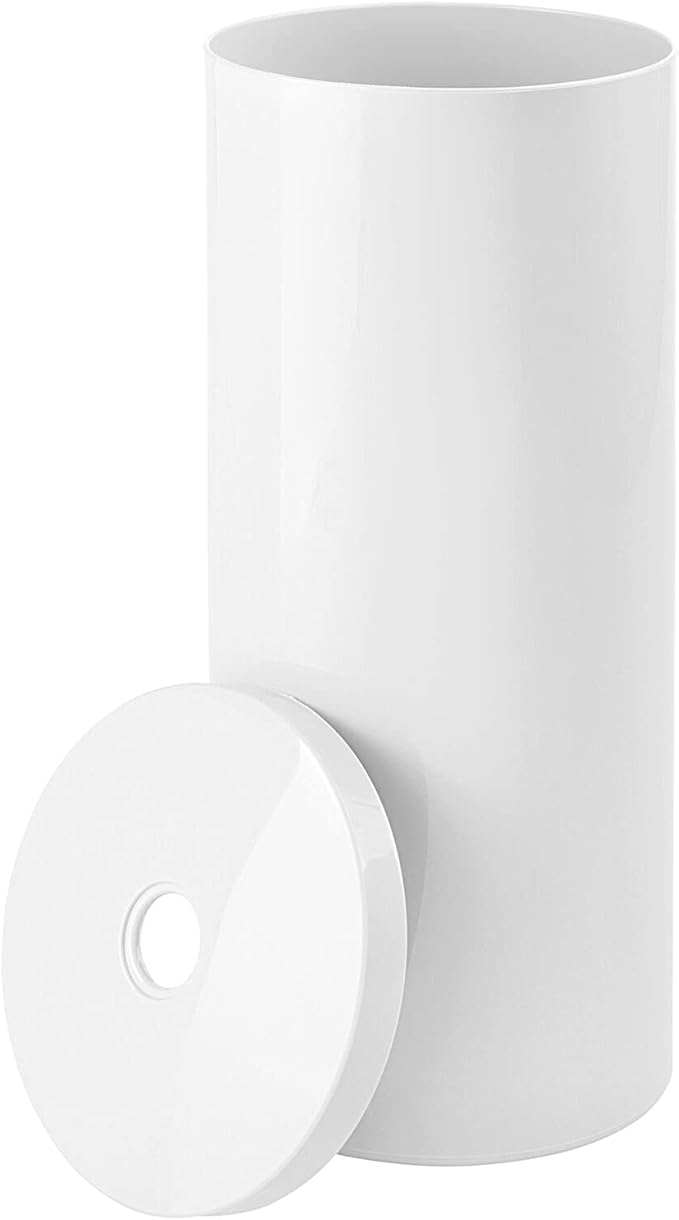 mDesign Plastic Floor Stand Toilet Paper Organizer with Cover, 3-Roll Space-Saving Tissue Storage for Bathroom - Fits Under Sink, Vanity, Shelf, in Cabinet, Corner - Aura Collection - White