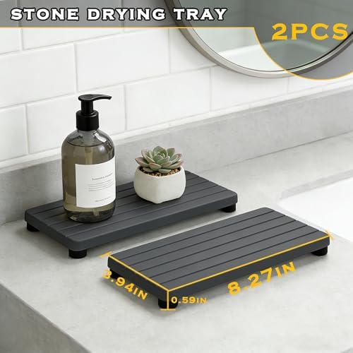 2PCS Stone Drying Tray, Water Absorbing Stone Tray for Sinks, Neat Diatomite Sink Trays, Fast Drying Kitchen Sponge Hand Soap Holder, Instant Dry Sink Coasters Used for Bathroom Counter -Dark Gray - Image 7