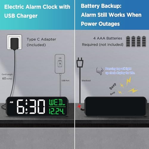 Peakeep Large Display Digital Alarm Clock for Bedroom with Date Day of Week - Image 5