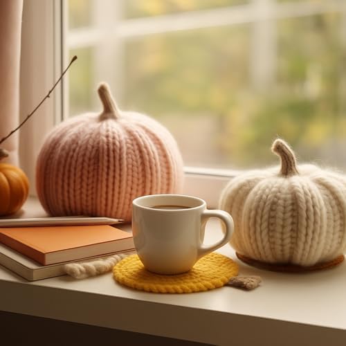 4 Pcs Fall Crochet Coasters, Ginger Yellow,Dark Brown,Khaki,Beige, Pumpkin - Image 4