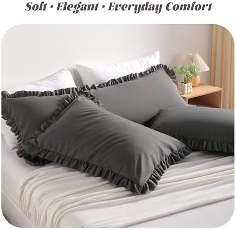 BEDSUM Standard Ruffled Pillow Shams - Set of 2, 20x26, Dark Grey - Image 2