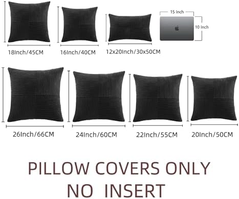Fancy Homi 2 Packs Black Euro Decorative Throw Pillow Covers 28x28 Inch for Couch Bed Sofa, Rustic Farmhouse Boho Home Decor, Soft Corss Corduroy Patchwork Textured Square Cushion Case 71x71 cm - Image 6