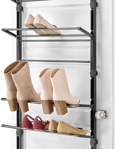 Whitmor 24 Pair Door Shoe Organizer, Heavy Duty Metal & Mesh Shoe Holder,Sturdy Closet Storage Rack Hangs on Closets for Shoes,7.48" D x 23.08" W x 64.76" H,Black