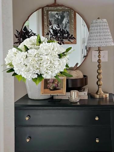 YalzoneMet 4Pcs White Hydrangea Artificial Flower Natural Lifelike Real Touch 21'' Long Stem Hydrangea Latex Flower Bouquets for Home Decor Party Outdoor Wedding Table Centerpiece - Image 3