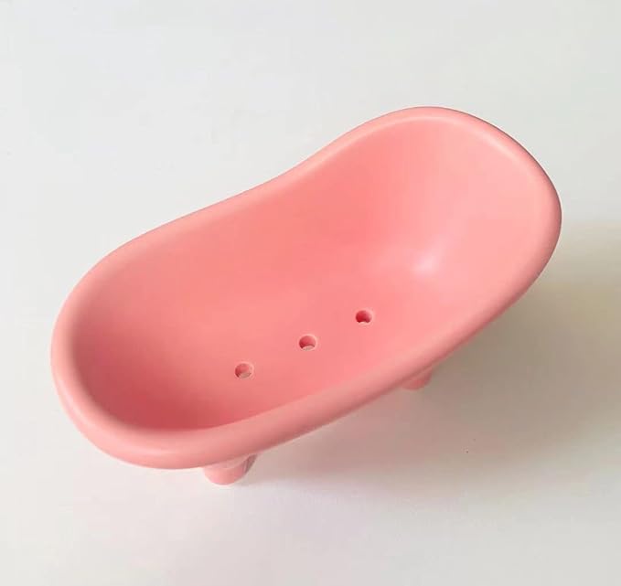 Ceramic Pink Clawfoot Bathtub Bar Soap Dish for Bathroom Shower Decorative Soap Dish Sponge Holder Shower Bar Soap Tray Container for Bathroom, Kitchen Sink