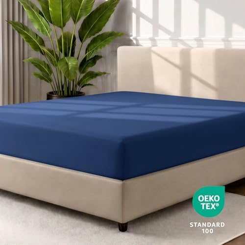 Bare Home Fitted Sheet - 1800 Ultra-Soft (Split Head Flex King, Dark Blue) - Image 5