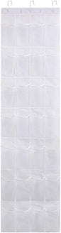 Hanging Over Door Shoes Organizer With 24 Or 28 Pockets, Space Saving Storage Rack For Shoes Slippers Belts Scarves Accessories, Includes Metal Hooks, White Or Gray(28Pocket white)