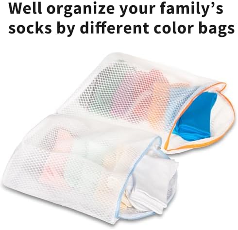 5Pcs Hanging Laundry Bags for Socks with S Hooks,12 X 10 inch 5 Color Mesh Laundry Bags for Washing Machine - Image 5