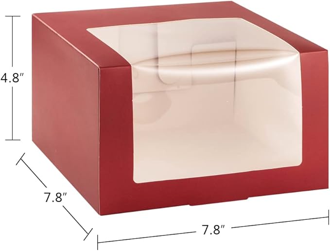 LADYBRO Red Gift Boxes with Window Display for Hat Storage Containter for Baseball Caps (Fitted, Snapbacks, Trucker), 7.8" x 7.8" x 4.8", 10 Pack