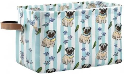 Large Storage Basket Bin Cute Cartoon Pugs Storage Cube Box Foldable Canvas Fabric Collapsible Organizer with Handles for Home Office Closet