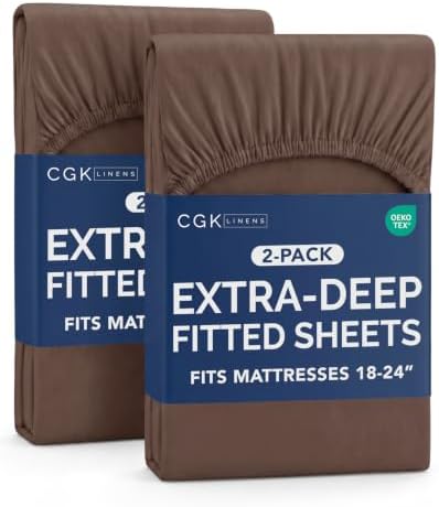 CGK Linens 2 Pack Extra Deep King Fitted Sheets - Brown by CGKUnlimited