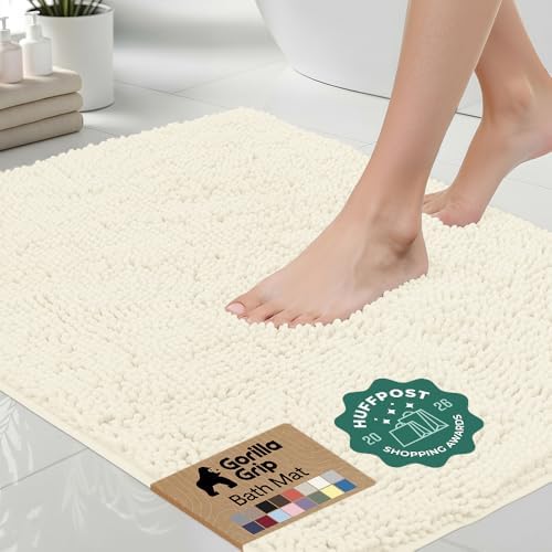 GORILLA GRIP Bath Rug Mat for Bathroom, Thick Chenille, 60x17 Ivory Cream by GorillaGrip