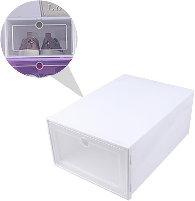 6pcs Stackable Shoes Organizer Plastic Shoe Storage Boxes Drawer Design Space-saving Case for and Accessories Round White