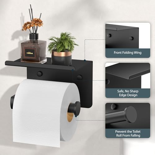 FORIOUS Toilet Paper Holder with Shelf, Adhesive or Screw, Commercial - Image 3