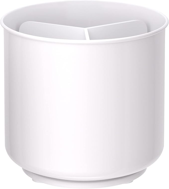 Cooler Kitchen Jumbo XL Rotating White Plastic Utensil Holder Caddy with Sturdy No-Tip Weighted Base, Removable Divider, and Gripped Insert - Dishwasher Safe Kitchen Utensil Holder for Countertop