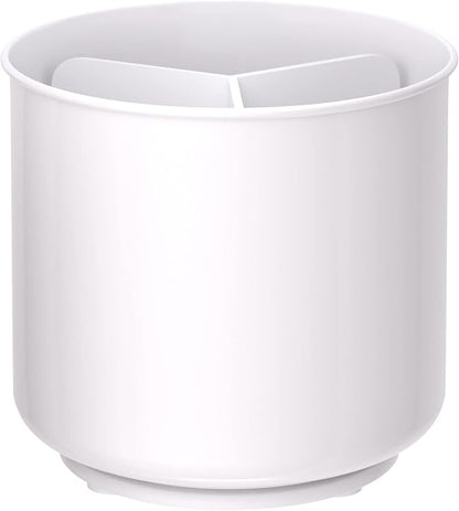 Cooler Kitchen Jumbo XL Rotating White Plastic Utensil Holder Caddy with Sturdy No-Tip Weighted Base, Removable Divider, and Gripped Insert - Dishwasher Safe Kitchen Utensil Holder for Countertop