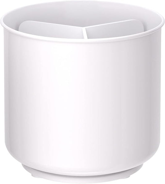 Cooler Kitchen Jumbo XL Rotating White Plastic Utensil Holder Caddy with Sturdy No-Tip Weighted Base, Removable Divider, and Gripped Insert - Dishwasher Safe Kitchen Utensil Holder for Countertop