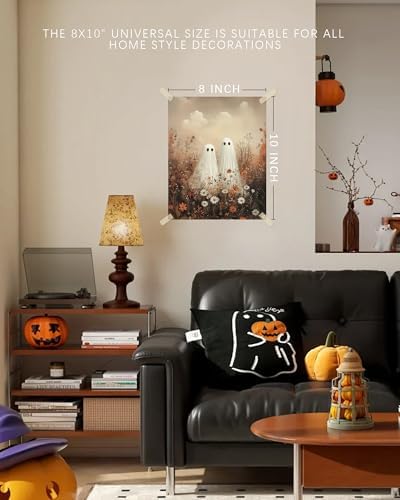 Vodefoad Vintage Cute Ghosts in Wildflower Meadow Print-Moody Autumn Decor, Cute Halloween Fall Painting, Victorian Ghost Posters Pictures for Living Room, Bedroom, Bathroom, Halloween Room decor - 8x10 Inch Unframed - Image 5