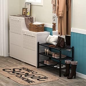 Dranixly Shoe Rack, 3-Tier Bamboo Stackable Shelf Storage Organizer, Stand for Closet, Entryway, Hallway, Bathroom and Living Room（Black）