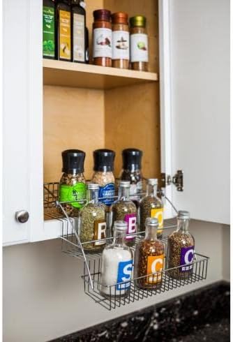 Hardware Resources 3-Tier Pull Down Spice Rack - Chrome-Finished Steel Retractable Organizer for Spice Bottles & Seasoning Jars - Easy to Install, Screws Included - Fits 15” Opening Wall Cabinet