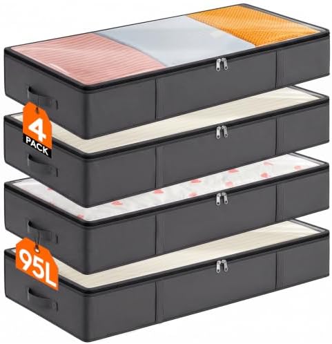 Lifewit 95L 4 Pack Under Bed Storage Container, Blanket Organizer, Gray by Lifewit
